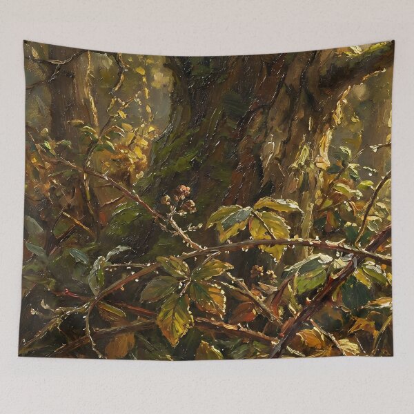 Item preview, Enchanted Forest Undergrowth Oil Painting  Moody Woodland Sunlight Art designed and sold by cr6zym1nd.