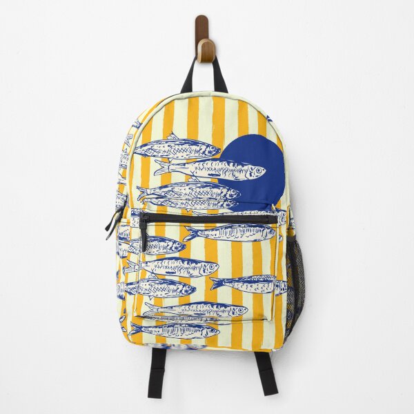 Item preview, Bright Yellow Stripes and Sardines Sunset Coastal Illustration designed and sold by MaiZephyr.