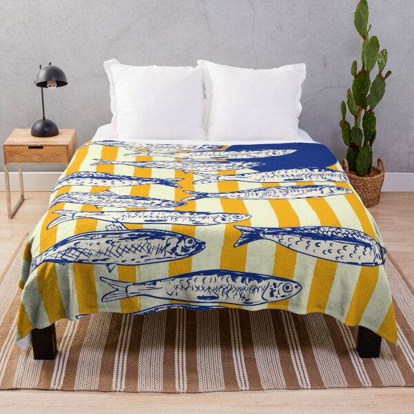 Item preview, Bright Yellow Stripes and Sardines Sunset Coastal Illustration designed and sold by MaiZephyr.