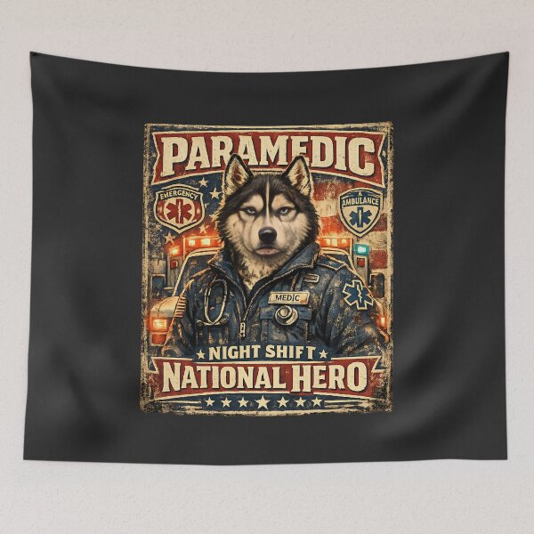 Item preview, Funny Vintage Husky Paramedic Night Shift National Hero EMT EMS Dog Gift designed and sold by ClinicalHubs.