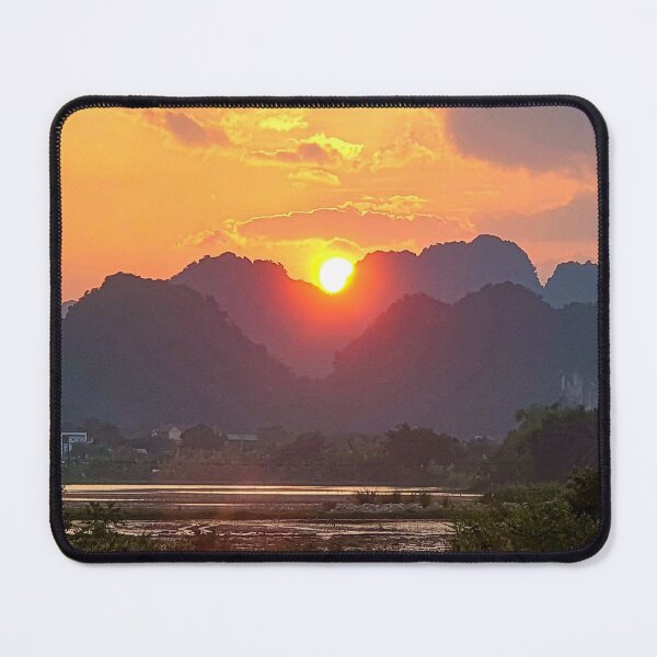 Item preview, Sunset over Trang An Karst Peaks - Golden Hour Ninh Binh | Majestic Vietnam Landscape Art designed and sold by Ross.A.Campbell.