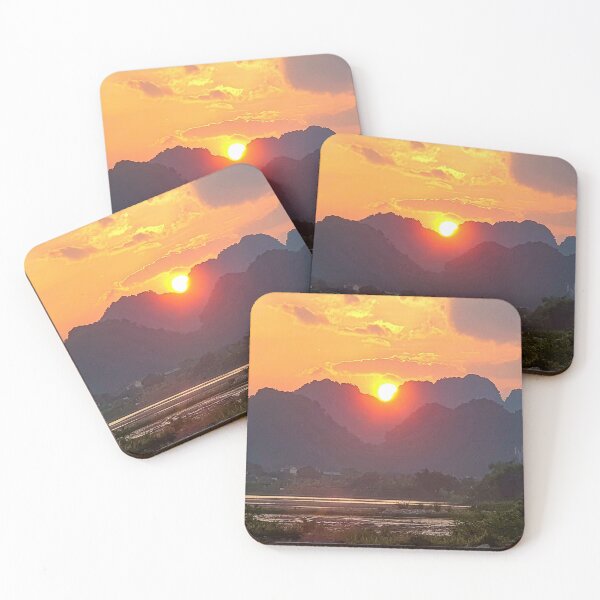 Item preview, Sunset over Trang An Karst Peaks - Golden Hour Ninh Binh | Majestic Vietnam Landscape Art designed and sold by Ross.A.Campbell.