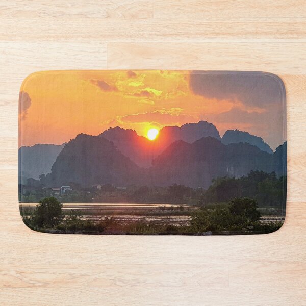 Item preview, Sunset over Trang An Karst Peaks - Golden Hour Ninh Binh | Majestic Vietnam Landscape Art designed and sold by Ross.A.Campbell.