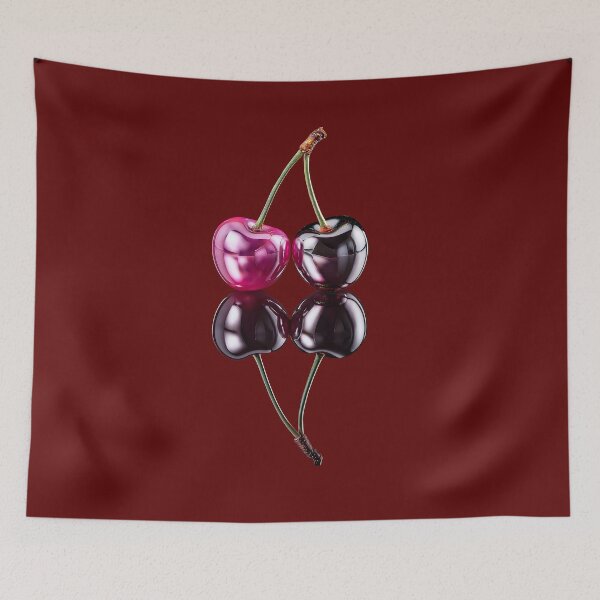 Item preview, Glossy metallic cherries on black background designed and sold by ChernivtsiSkoda.