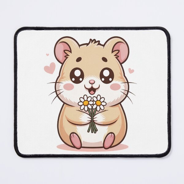 Item preview, Cute Kawaii Hamster Holding Daisies Wholesome Floral Animal Art designed and sold by AlexandraSand.