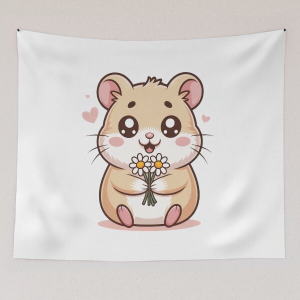 Item preview, Cute Kawaii Hamster Holding Daisies Wholesome Floral Animal Art designed and sold by AlexandraSand.