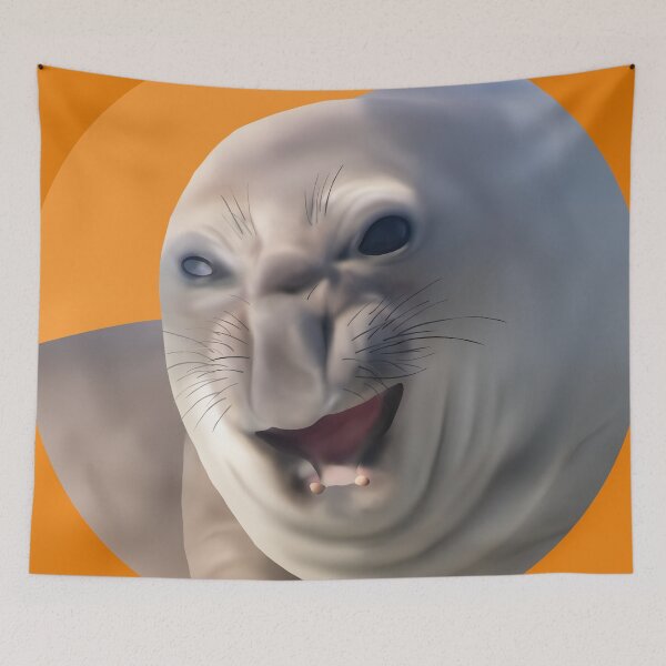 Item preview, Grumpy Ihupuku (Elephant Seal) on Orange designed and sold by GivernyKate.
