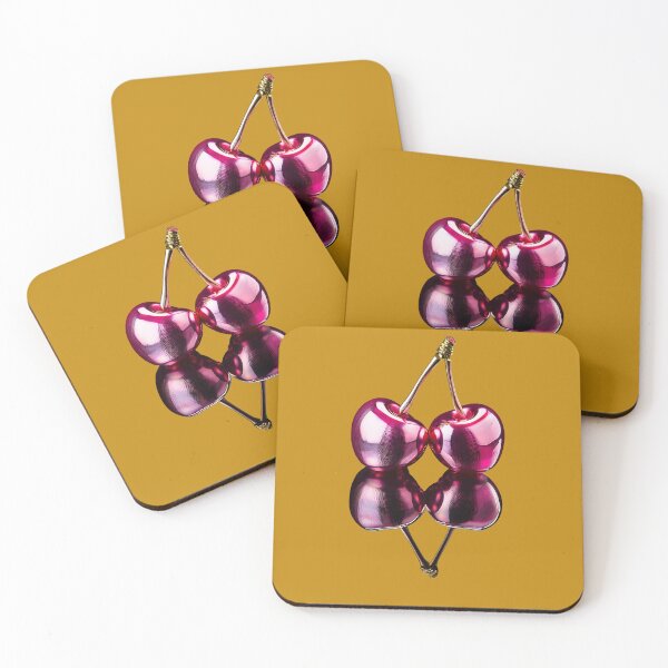 Item preview, Glossy metallic cherries on black background designed and sold by ChernivtsiSkoda.
