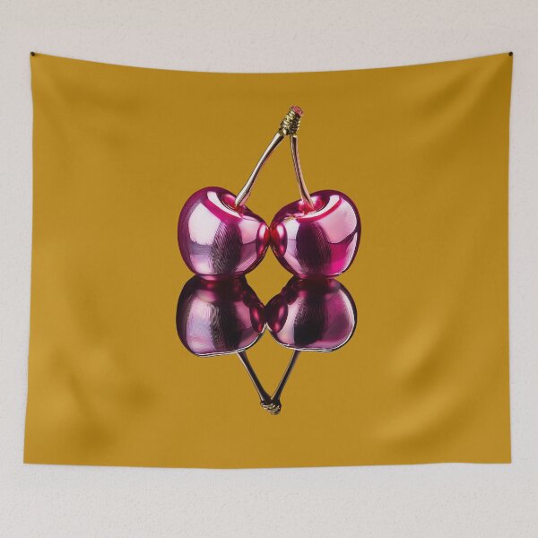 Item preview, Glossy metallic cherries on black background designed and sold by ChernivtsiSkoda.