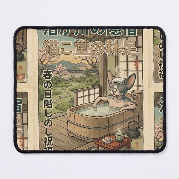Item preview, Zen Sphynx Cat Onsen Retreat – Japanese Vintage Style Cat Art designed and sold by spikemet.