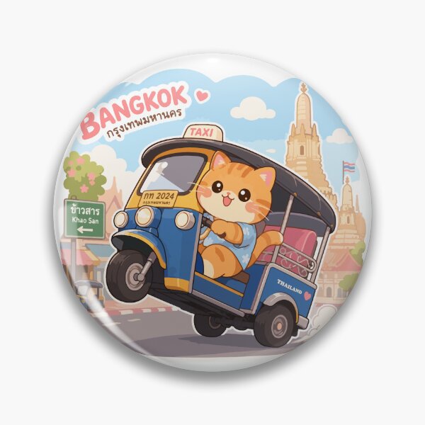 Item preview, Bangkok Tuk Tuk Cat Kawaii Thailand Travel Illustration designed and sold by Muri Neko.