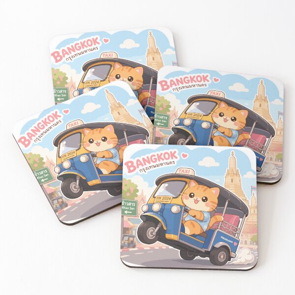 Item preview, Bangkok Tuk Tuk Cat Kawaii Thailand Travel Illustration designed and sold by Muri Neko.