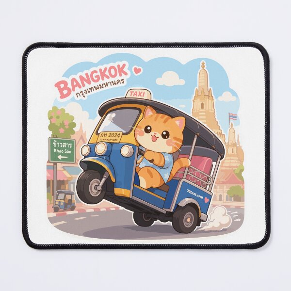 Item preview, Bangkok Tuk Tuk Cat Kawaii Thailand Travel Illustration designed and sold by Muri Neko.