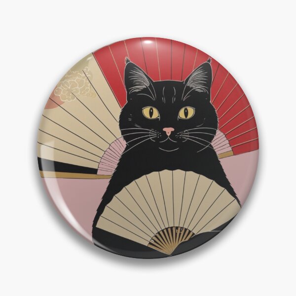 Item preview, Elegant Black Cat with Folding Fan – Japanese Minimal Art designed and sold by LEO'S CREATURE　れおずくりーちゃー.
