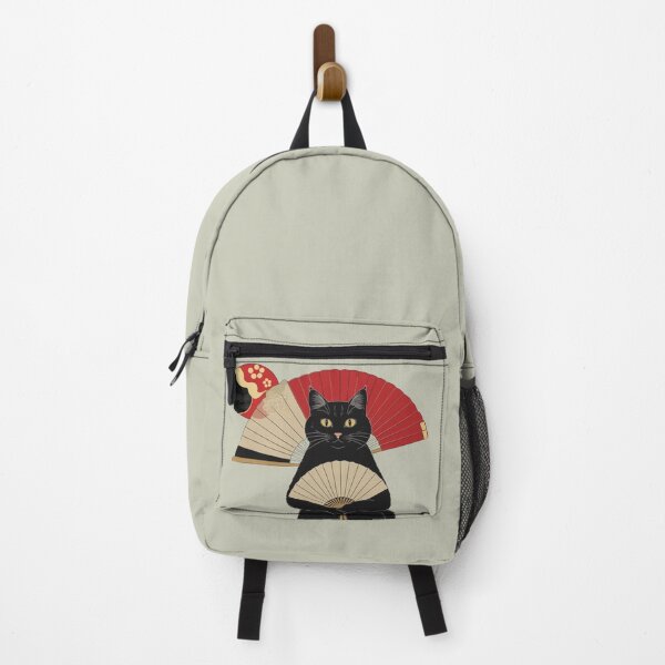 Item preview, Elegant Black Cat with Folding Fan – Japanese Minimal Art designed and sold by LEO'S CREATURE れおずくりーちゃー.
