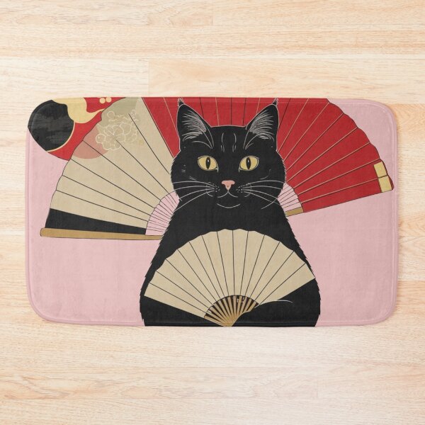 Item preview, Elegant Black Cat with Folding Fan – Japanese Minimal Art designed and sold by LEO'S CREATURE　れおずくりーちゃー.