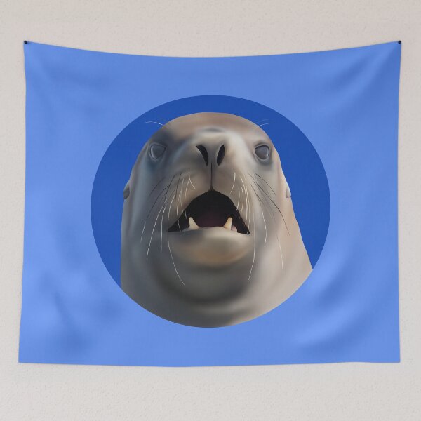Item preview, Shocked Whakahao (Male New Zealand Sea Lion) on Blue designed and sold by GivernyKate.
