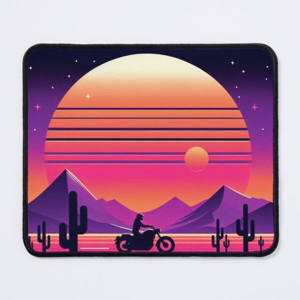 Item preview, Neon Sunset Ride – Retro Motorcycle Design designed and sold by Dogandesighn.