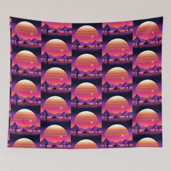 Item preview, Neon Sunset Ride – Retro Motorcycle Design designed and sold by Dogandesighn.