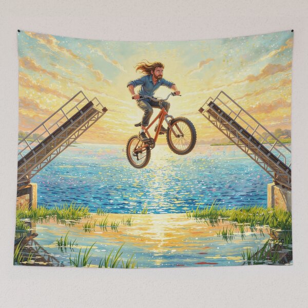 Item preview, Man Jumping on Bike at Sunset designed and sold by M-Y-A-R-T-.