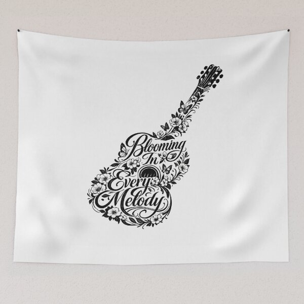 Item preview, Blooming In Every Melody Guitar Floral Butterfly Calligraphy T-Shirt designed and sold by XxZainStylexX.