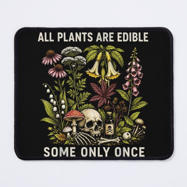 Item preview, All Plants Are Edible Some Only Once Vintage Botanical Skull Art designed and sold by CaosticDomes.