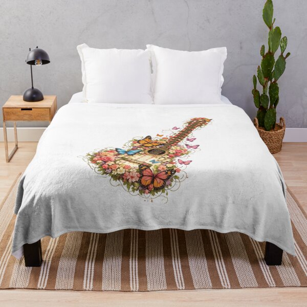 Item preview, Blooming In Every Melody – Floral Butterfly Spanish Guitar T-Shirt Design designed and sold by XxZainStylexX.