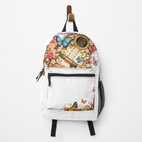 Item preview, Blooming In Every Melody – Floral Butterfly Spanish Guitar T-Shirt Design designed and sold by XxZainStylexX.