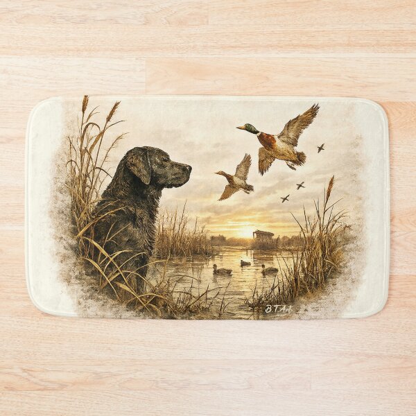 Aperçu de l'œuvre Chasse au canard avec un Labrador noir (PNG) | Croquis vintage d'un retriever de gibier d'eau créée et vendue par TammyHunterArt.