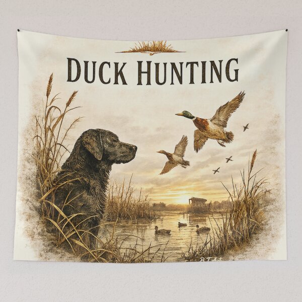 Artikelvorschau, Schwarzer Labrador auf Entenjagd (PNG) | Vintage-Skizzendesign für Wasservogel-Retriever entworfen und verkauft von TammyHunterArt.