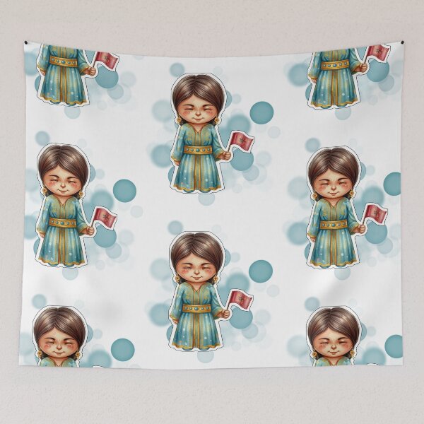 Item preview, Moroccan Woman in Traditional Outfit Holding Morocco Flag designed and sold by iamKRUK.
