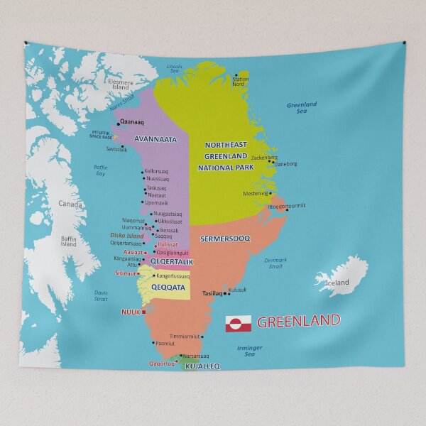 Item preview, Greenland Political Map - Detailed Administrative Map with Flag designed and sold by alijun.