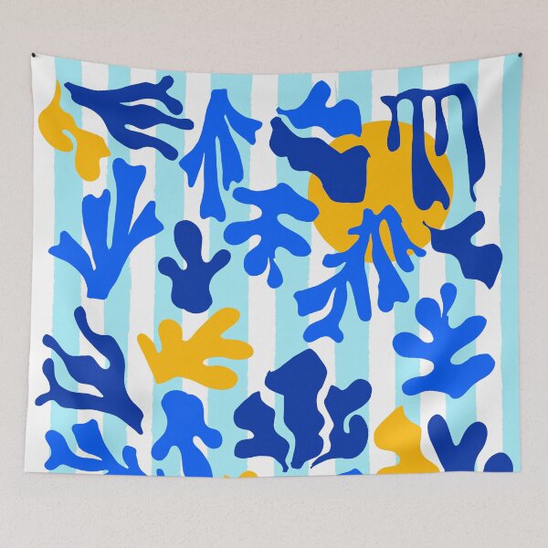 Item preview, Blue Stripes and Matisse Coastal Sunset Illustration designed and sold by MaiZephyr.