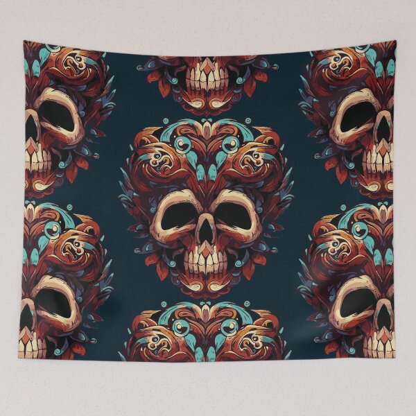 Item preview, Ornate Skull Artwork – Dark Boho Teal & Rust Detailed Illustration designed and sold by TIGER-GEMINI.