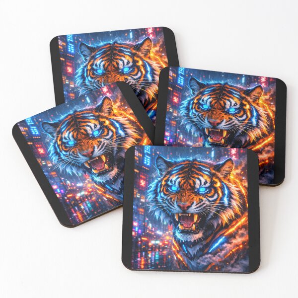 Item preview, Neon Cyber Tiger – Neo Tokyo Rain designed and sold by Neo Tokio.