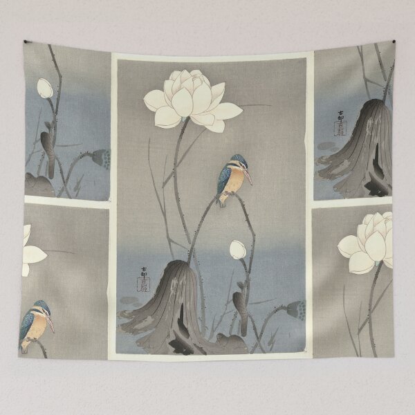 Item preview, Kingfisher with Lotus Flower by Ohara Koson Vintage Japanese Bird Woodblock Art designed and sold by artofuniverse.