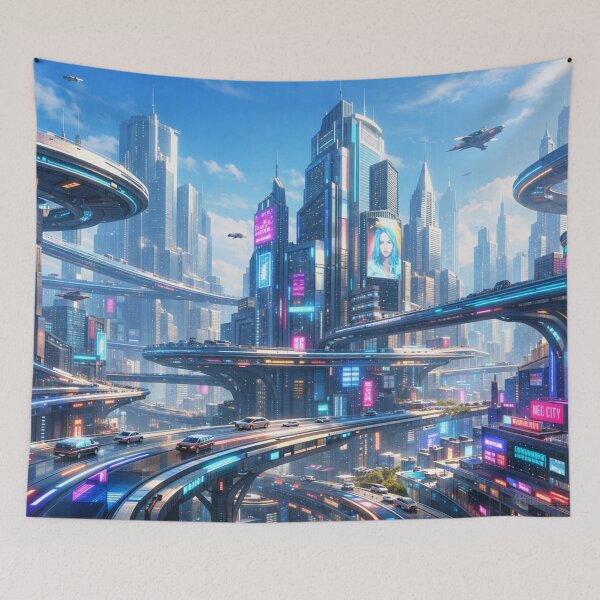 Item preview, Floating neon metropolis awakens designed and sold by Sigtrix.