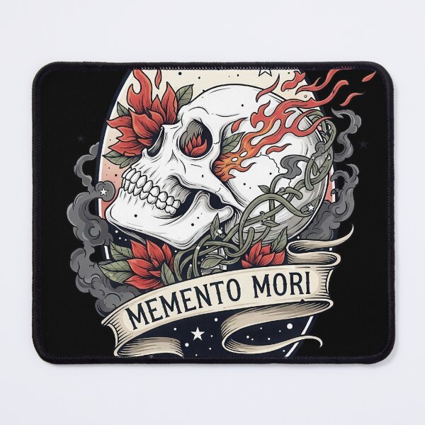 Item preview, Memento Mori Flaming Skull with Blooming Roses designed and sold by nuel-art.