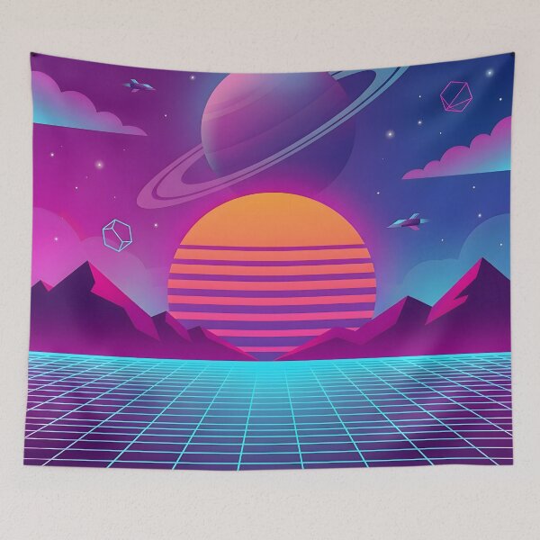 Item preview, Retro Futuristic Synthwave Space Landscape | Neon Saturn Vaporwave Sunset Art designed and sold by MCV-Designs.