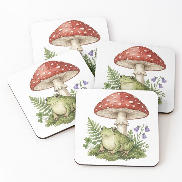 Item preview, Aesthetic Cottagecore Frog sitting under Mushroom Sticker designed and sold by JeevanStickers.