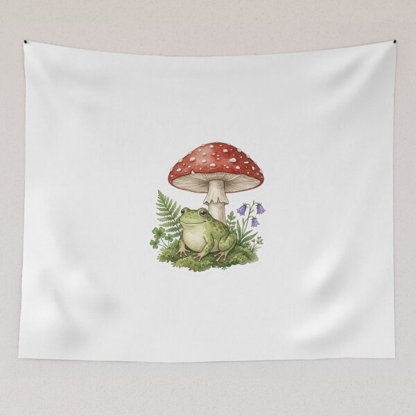 Item preview, Aesthetic Cottagecore Frog sitting under Mushroom Sticker designed and sold by JeevanStickers.