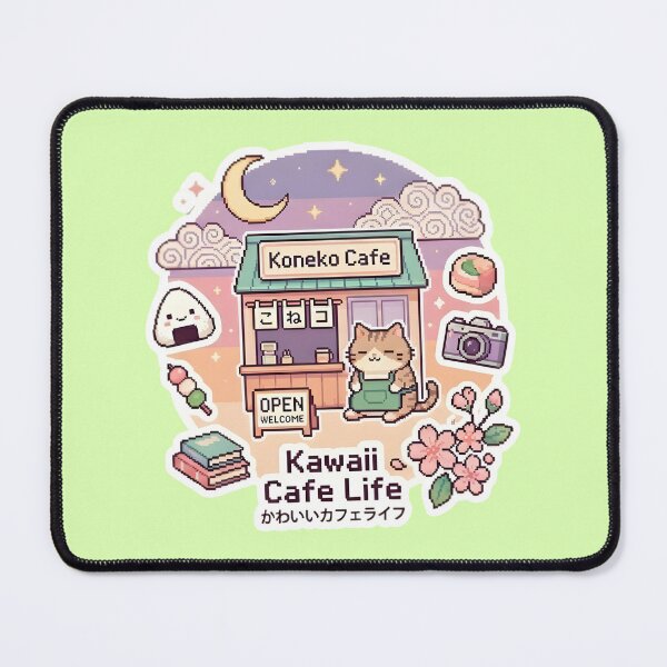 Item preview, Kawaii Cafe Life Pixel Art | Japanese Aesthetic Cat Cafe | Retro 8-Bit Sticker designed and sold by SergioMiklos.
