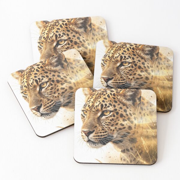 Item preview, print featuring a leopard’s head that dissolves into a sunlit, spotted grassland designed and sold by Jandedan.