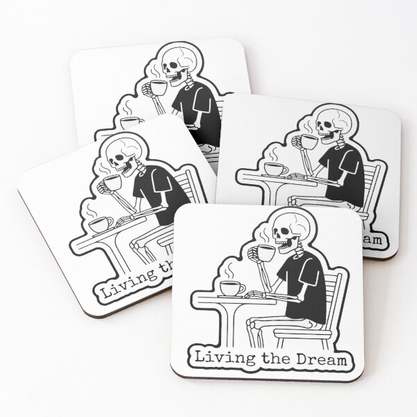 Item preview, Sarcastic Skeleton Drinking Coffee Living The Dream Sticker designed and sold by JeevanStickers.