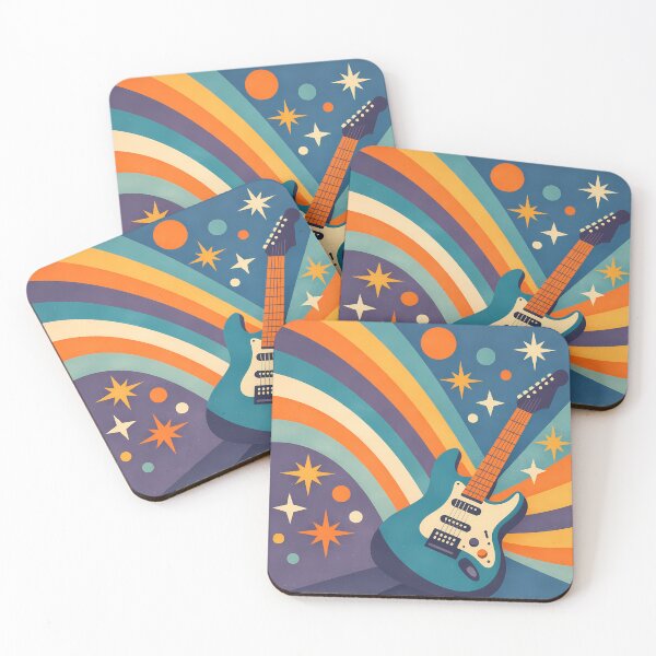 Item preview, Retro Electric Guitar with Rainbow Festival Shapes designed and sold by InkSmithery.