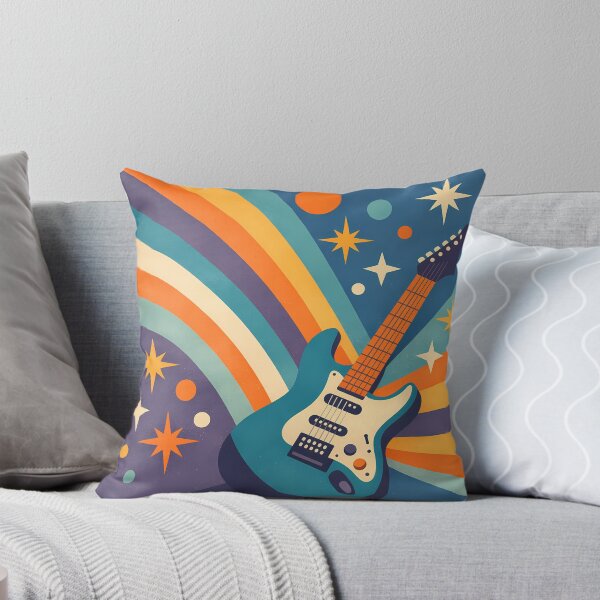 Item preview, Retro Electric Guitar with Rainbow Festival Shapes designed and sold by InkSmithery.