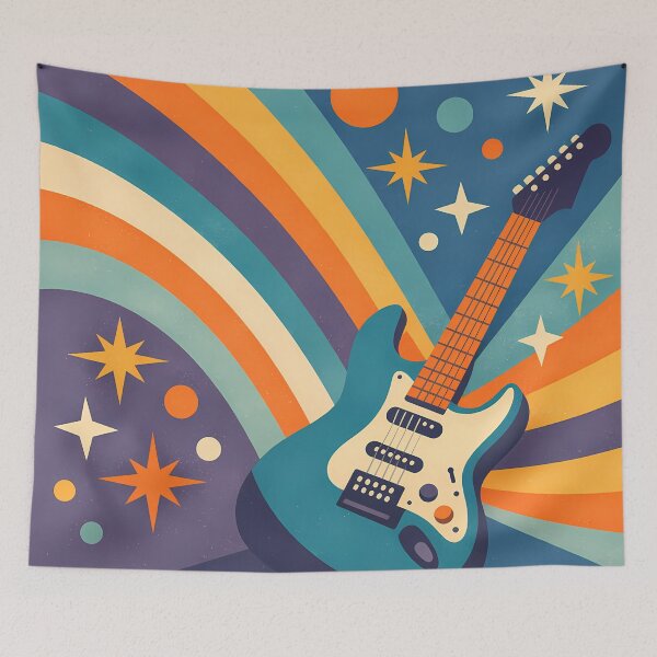 Item preview, Retro Electric Guitar with Rainbow Festival Shapes designed and sold by InkSmithery.