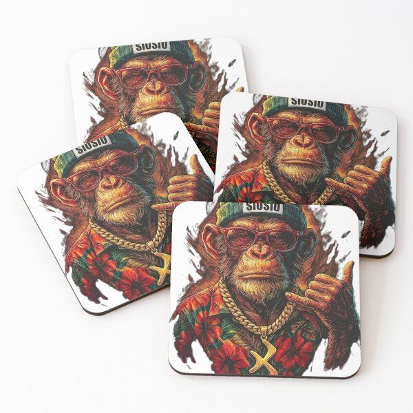 Item preview, Monkey in a tropical design with a gold chain designed and sold by E4ST-INDUSTRIES.