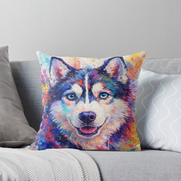 Item preview, Electric Husky Smile - Vibrant Rainbow Watercolor Dog Art designed and sold by myforestfog.