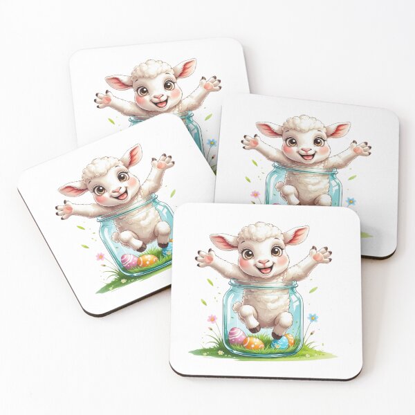 Item preview, Cute Baby Lamb in a Glass Jar with Easter Eggs designed and sold by AQUILAKREO.